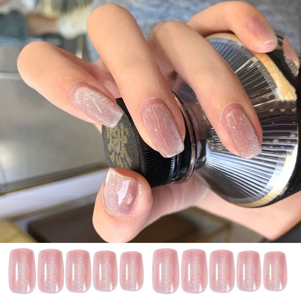 Diamond Cat Eye False Nails Medium Square Press on Nails for Nail Art 24pcs