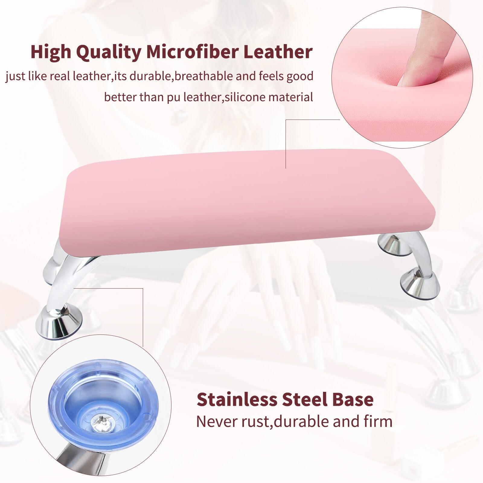Nail Art Hand Cushion Salon Manicure Tool Leather Arm Rest Soft Pillow Pink