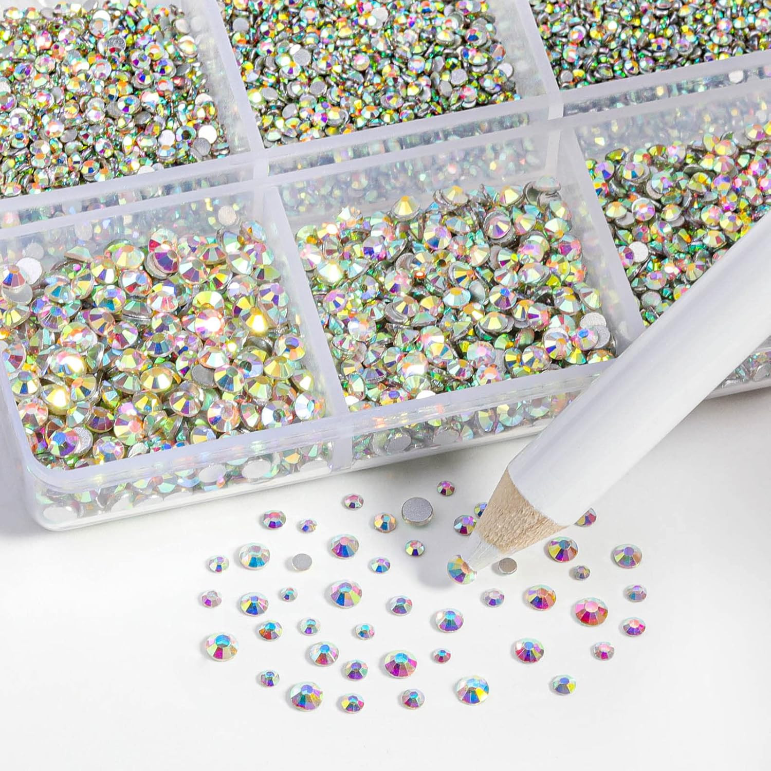 7200 gemas cristal AB redondas 6 tamanos con lapiz cera para unas y manualidades