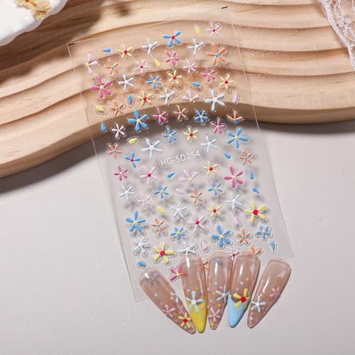 4 Sheets 3D Flower Nail Stickers Colorful Floral Daisy Nail Nail Art Stickers6