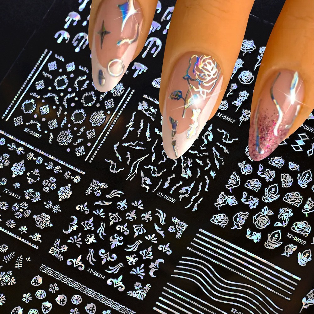 30Pcs Set Nail Art Stickers Decal Flower Lace Rose Heart Slider Manicure N363