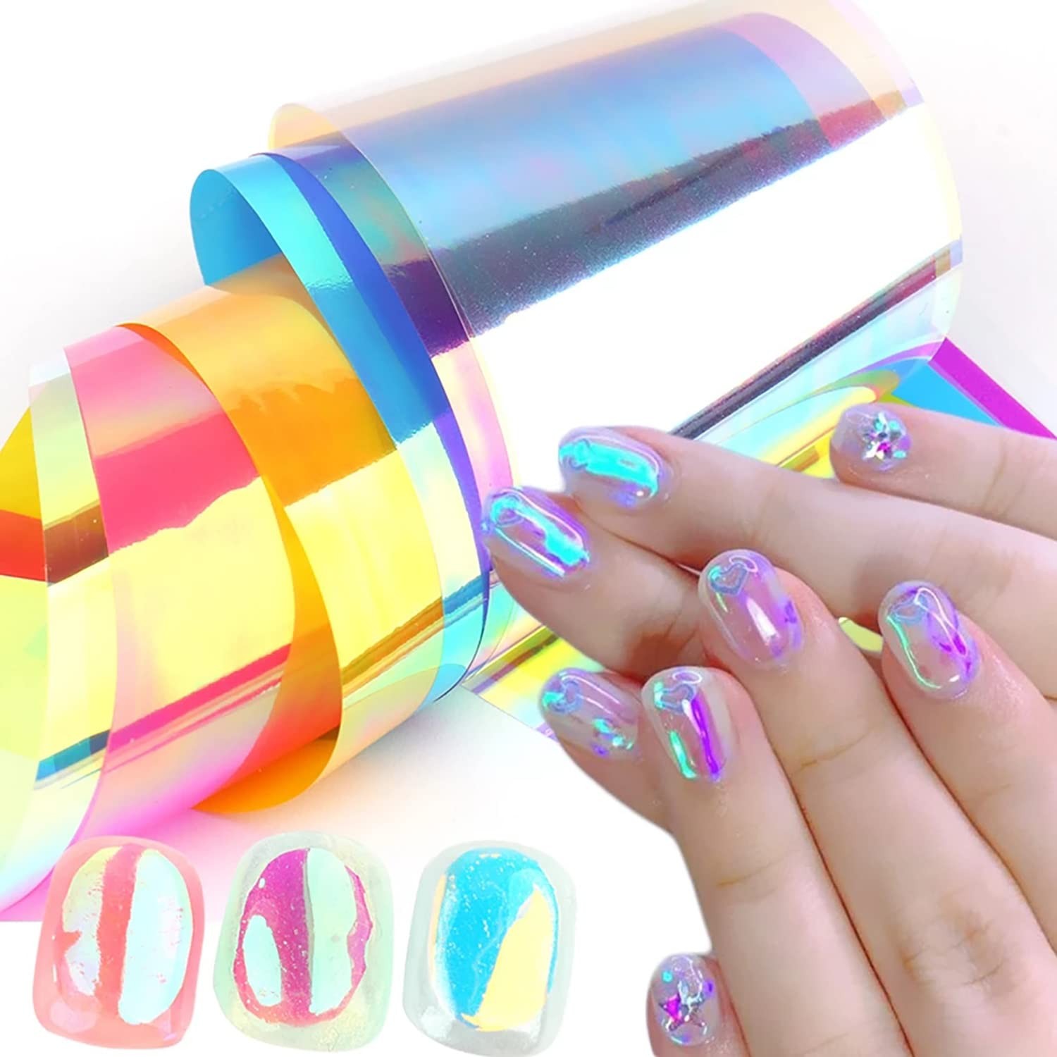 SILPECWEE 10 Rolls Glass Foil Nail Stickers Strips 10 Count (Pack of 1)