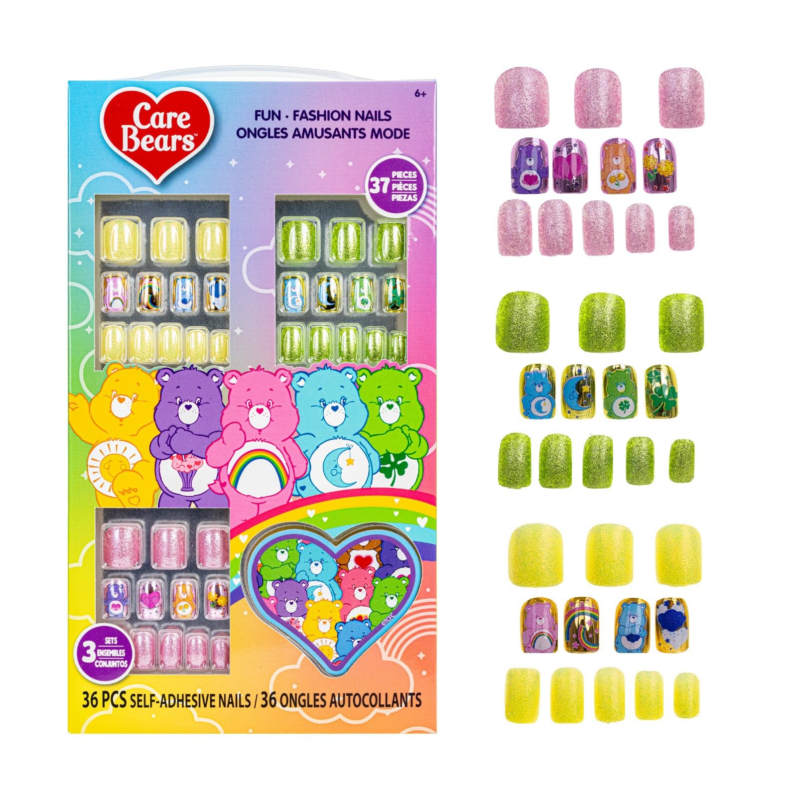Care Bears 36 pcs Press on Nails for Kids | 37 Count (Pack of 1),