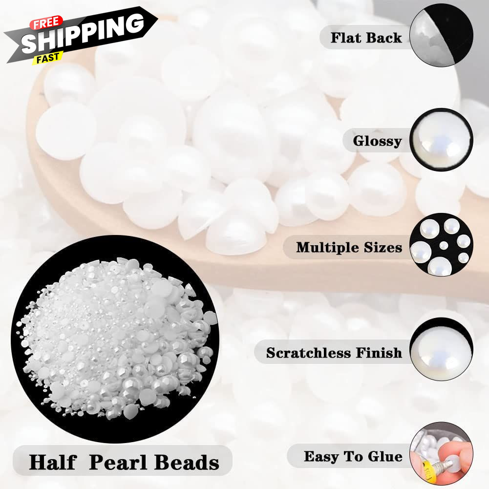 5800Pcs Half Pearls for Crafts – Flatback Artwork Small, Golden Yellow
