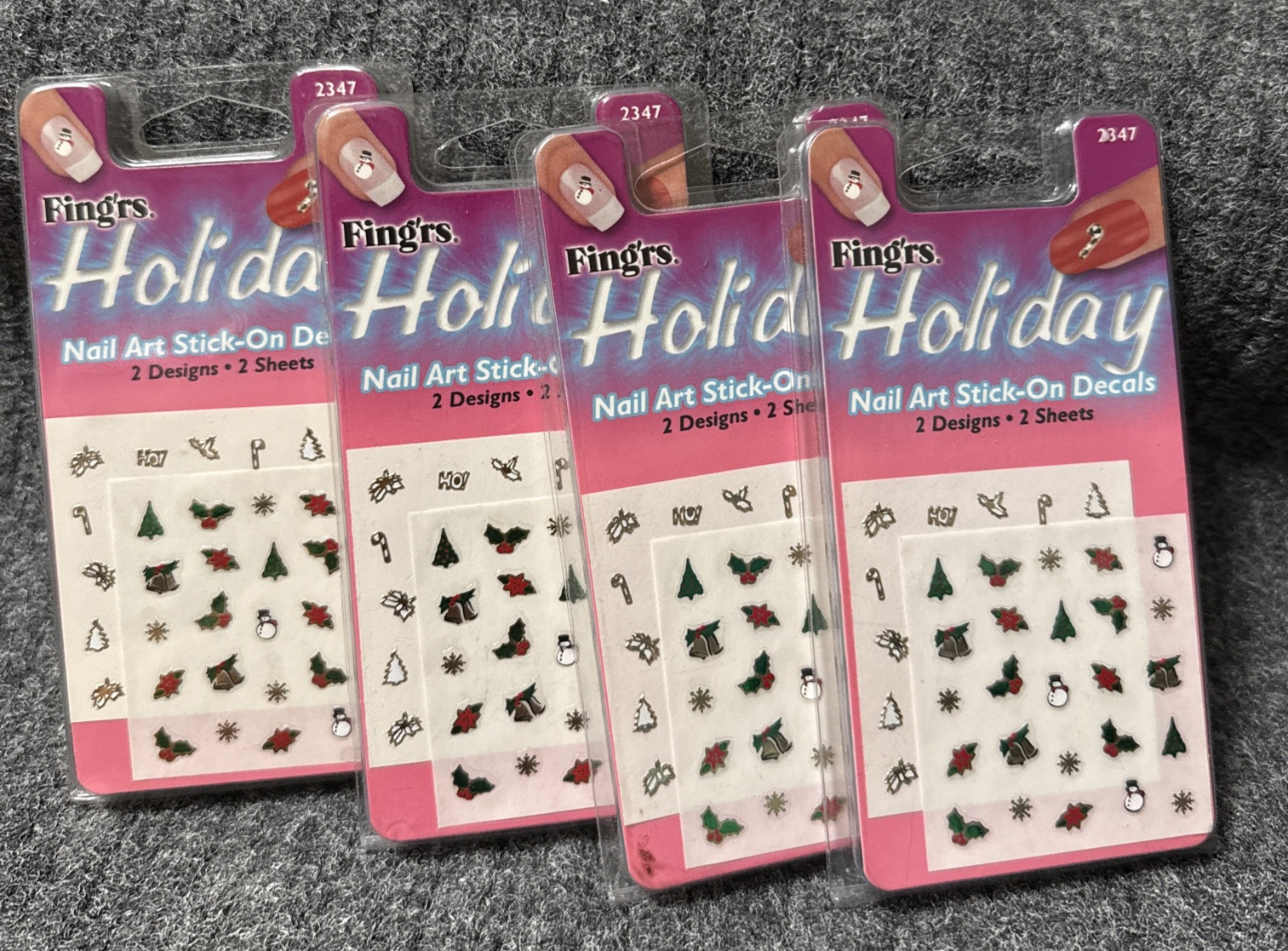 x4 FING’RS Holiday Nail Art Stick-On Decals. 2 Sheets #2347 NEW.