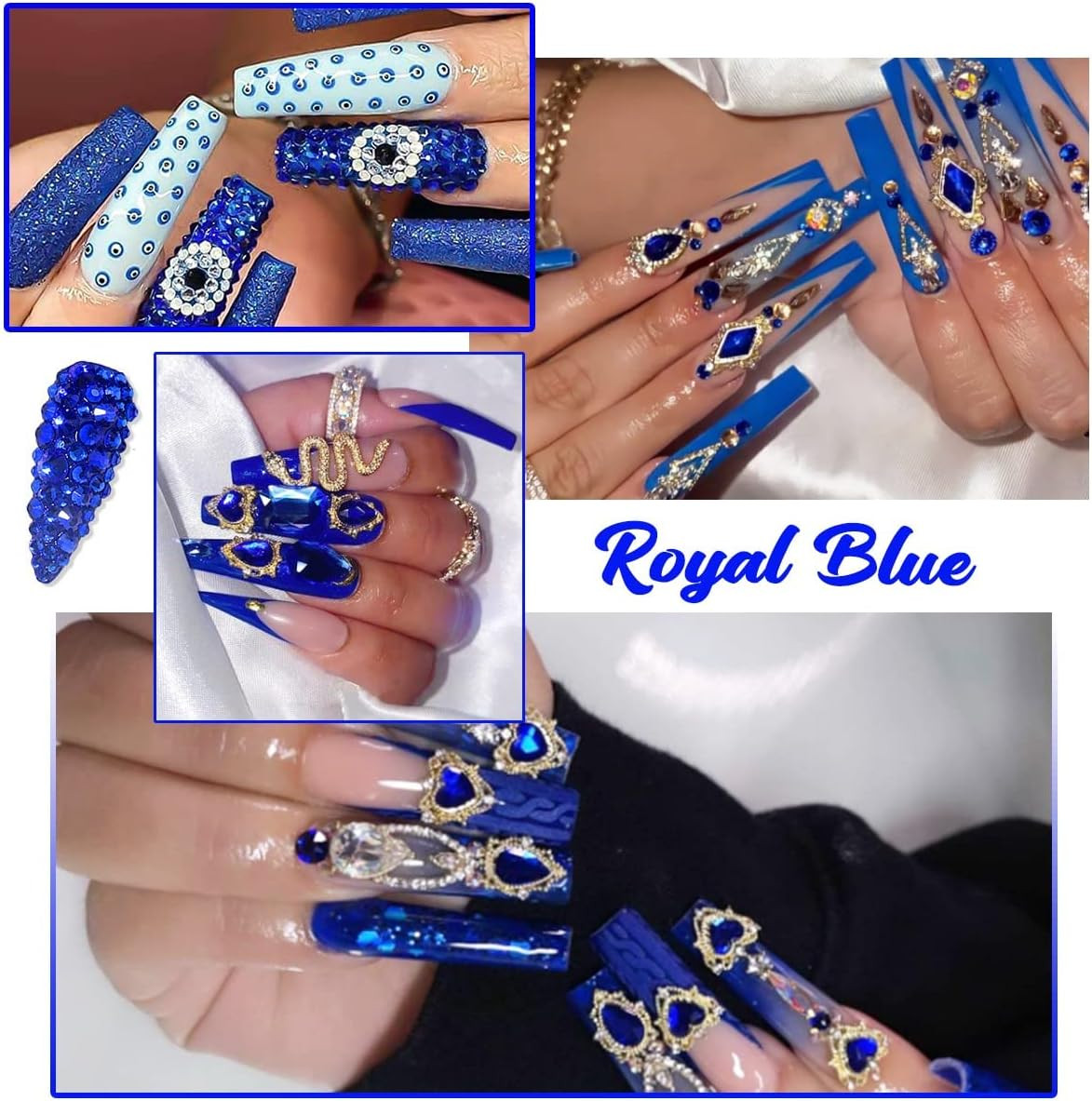 24Pcs Blue Nail Rhinestones Luxury Nail Charms Sapphire Heart Charms for Nails 3