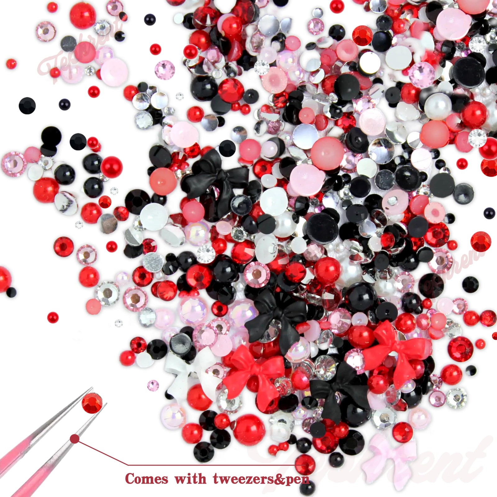 12 Grids Flat Back Rhinestones Colorful Round Glass Gems for Nail Art Black W…