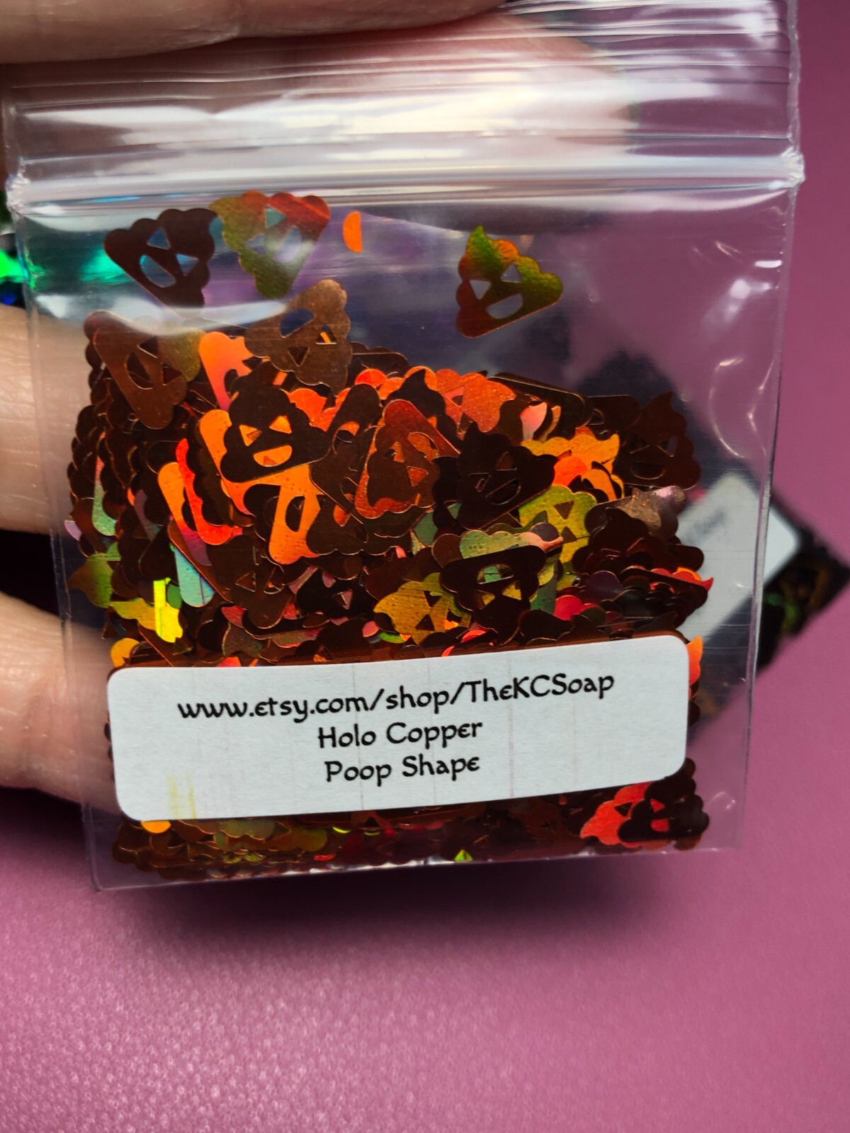 1OZ Solvent Resistant HOLOGRAPHIC COPPER POOP Shape Glitter Epoxy US Seller
