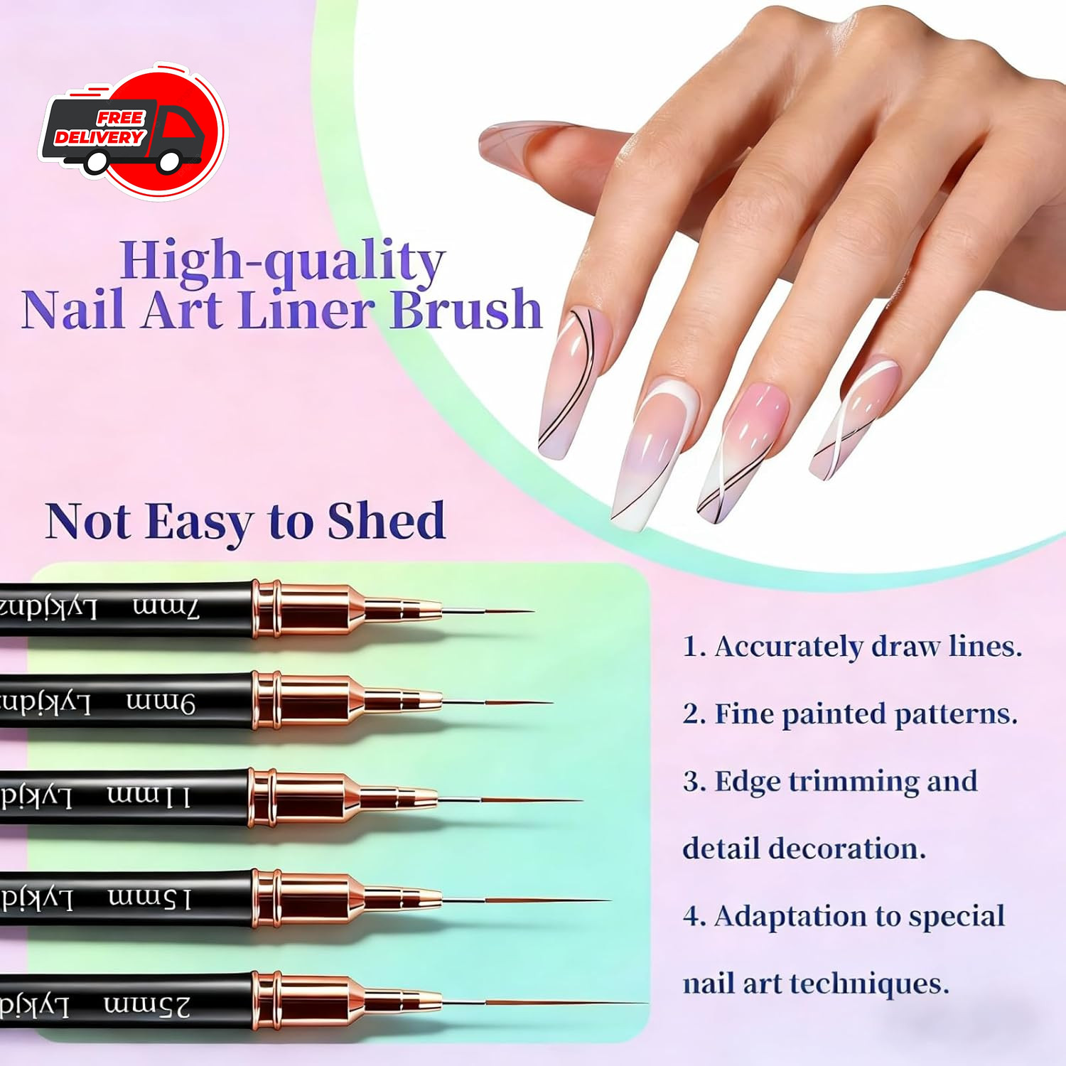 5pcs Nail Art Liner Brushes, Liner Brush For Nails Gel, Thin Nail Art Brush, Siz