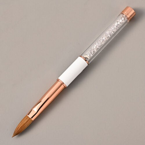 100% Kolinsky Acrylic Nail Brush With Cap White Crystal Handle Size 6-14 CRIMPED