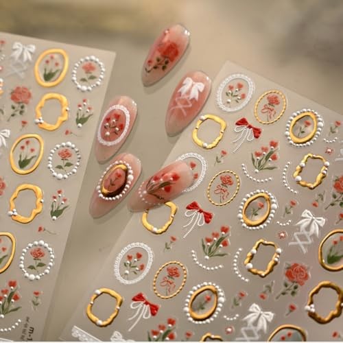 5D Embossed Flower Nail Art Stickers Tulip Glue Irregular Geometric Style-3