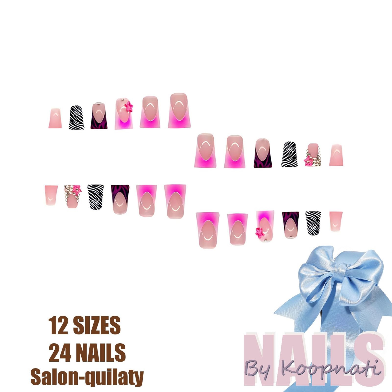 Duck Press On Nails Y2K Long 3D Flower Design Red French Tip Nails for Women