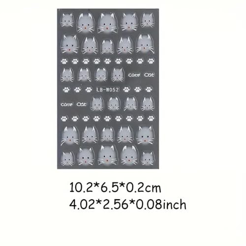 2 Sheets Cute Cat Nail Art Stickers, 5D Embossed Self-Adhesive Colorful W1