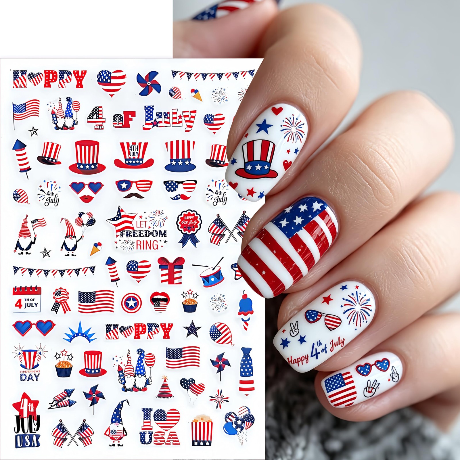 6 Sheets Happy 4th of July Nail Stickers Independence Day American Flag Nail …