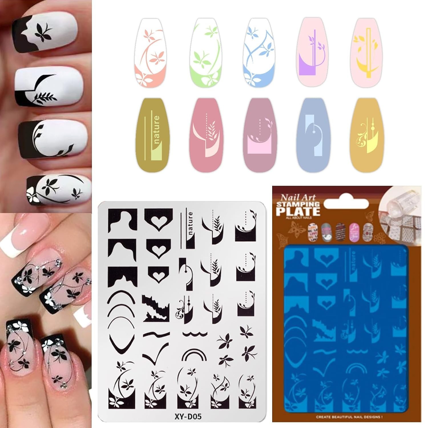 Reusable Nail Art Stamping Plates Set – 3 Stainless Steel Templates 4×2.8 inches
