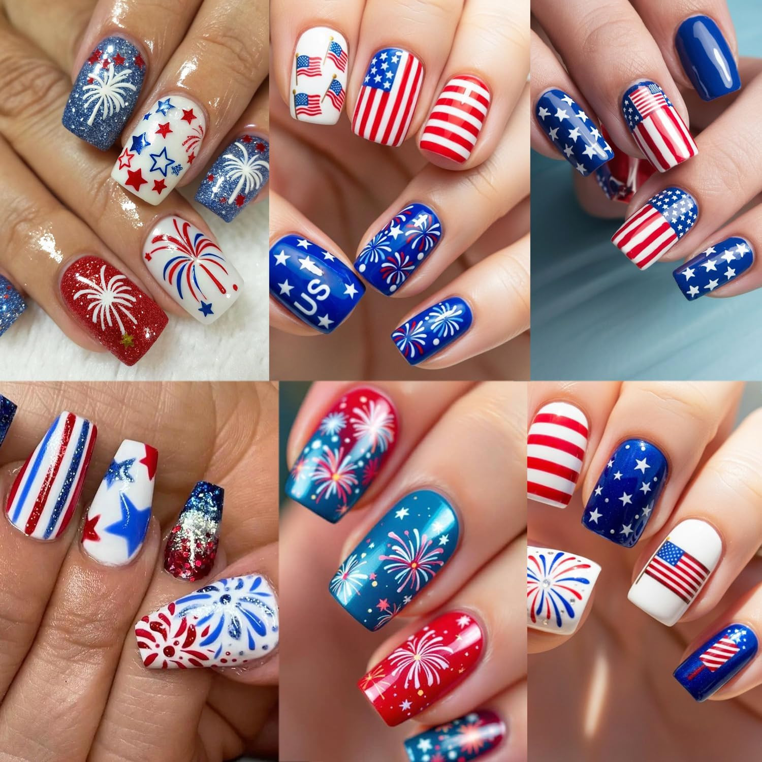6 Sheets Happy 4Th of July Nail Stickers Independence Day Heart Cake Star Nail