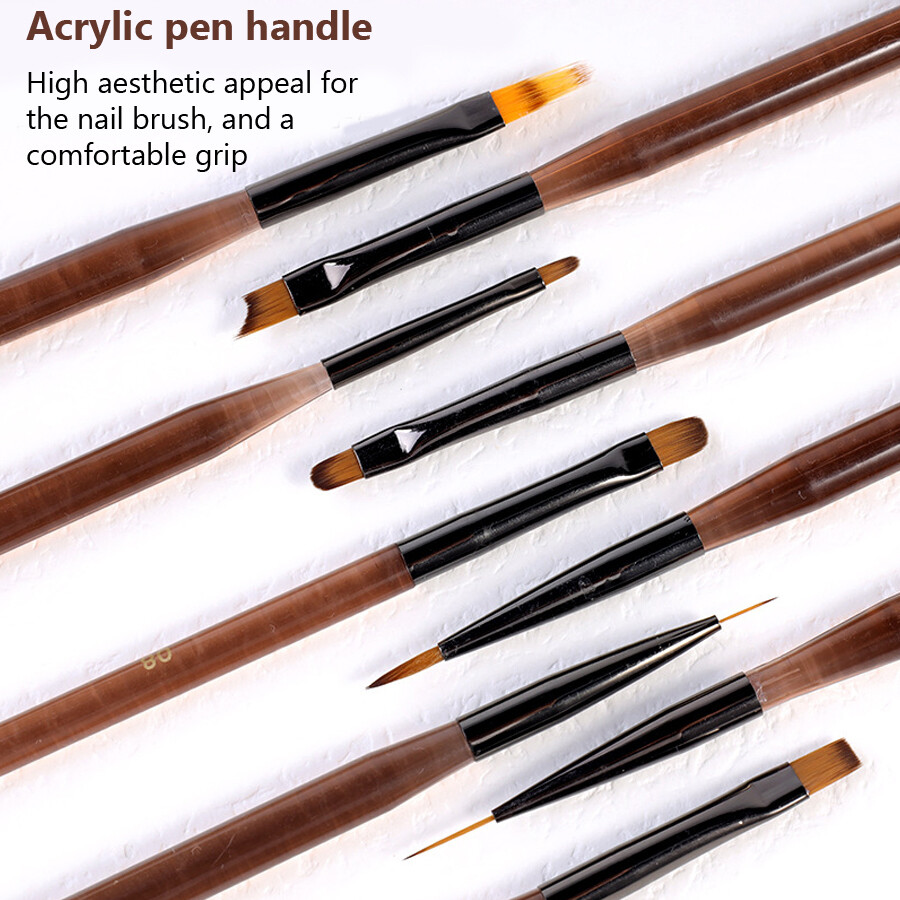 9Pcs Brown Nail Art Brush Set for Gel, Fine Line, Painting and Detail Work Pens