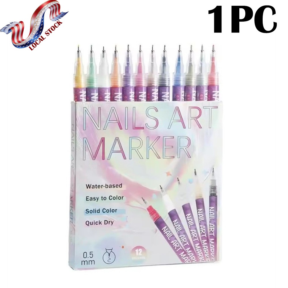 USA 12 Colors Nail Art Pens Set,Nail Art Markers Polish Pen For 3D Nail Art,DIY
