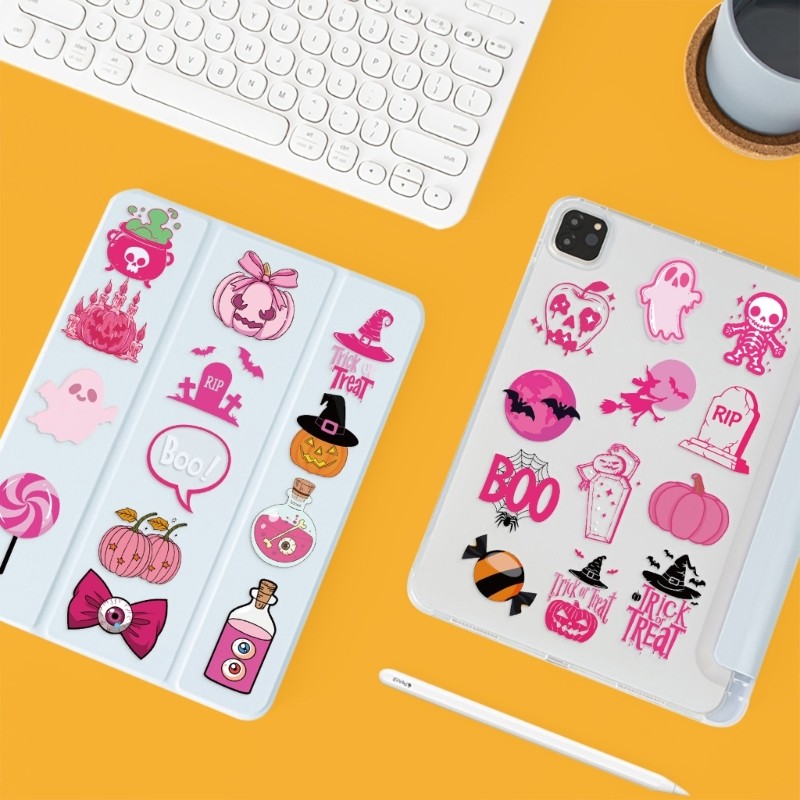 50PCS Transparents Pink Cartoon Halloweens Decals PET Material Diy Tablet