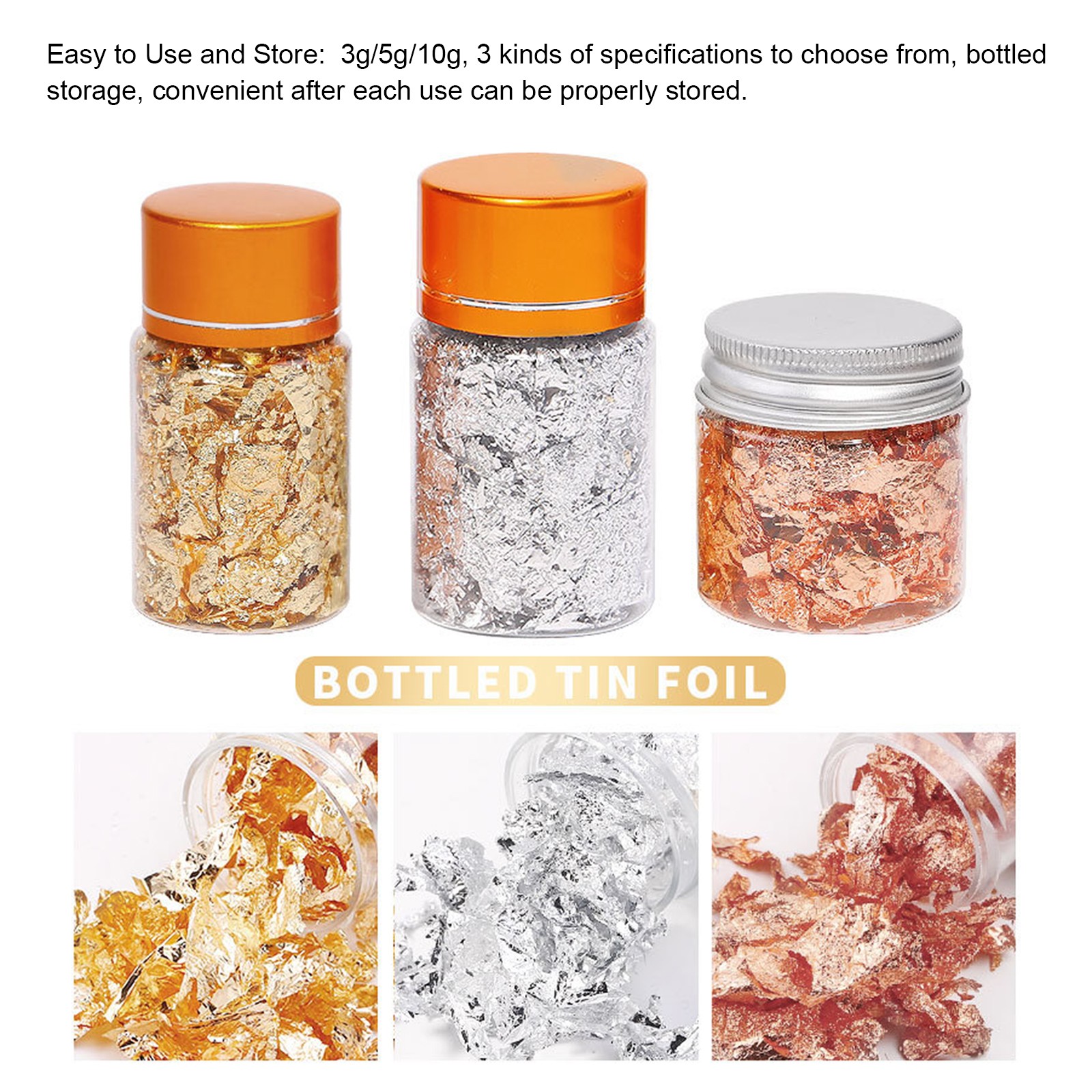 1-3 Bottles Golden Foil Flakes Gilding Flakes Made Of Tinfoil For Metallic MVML