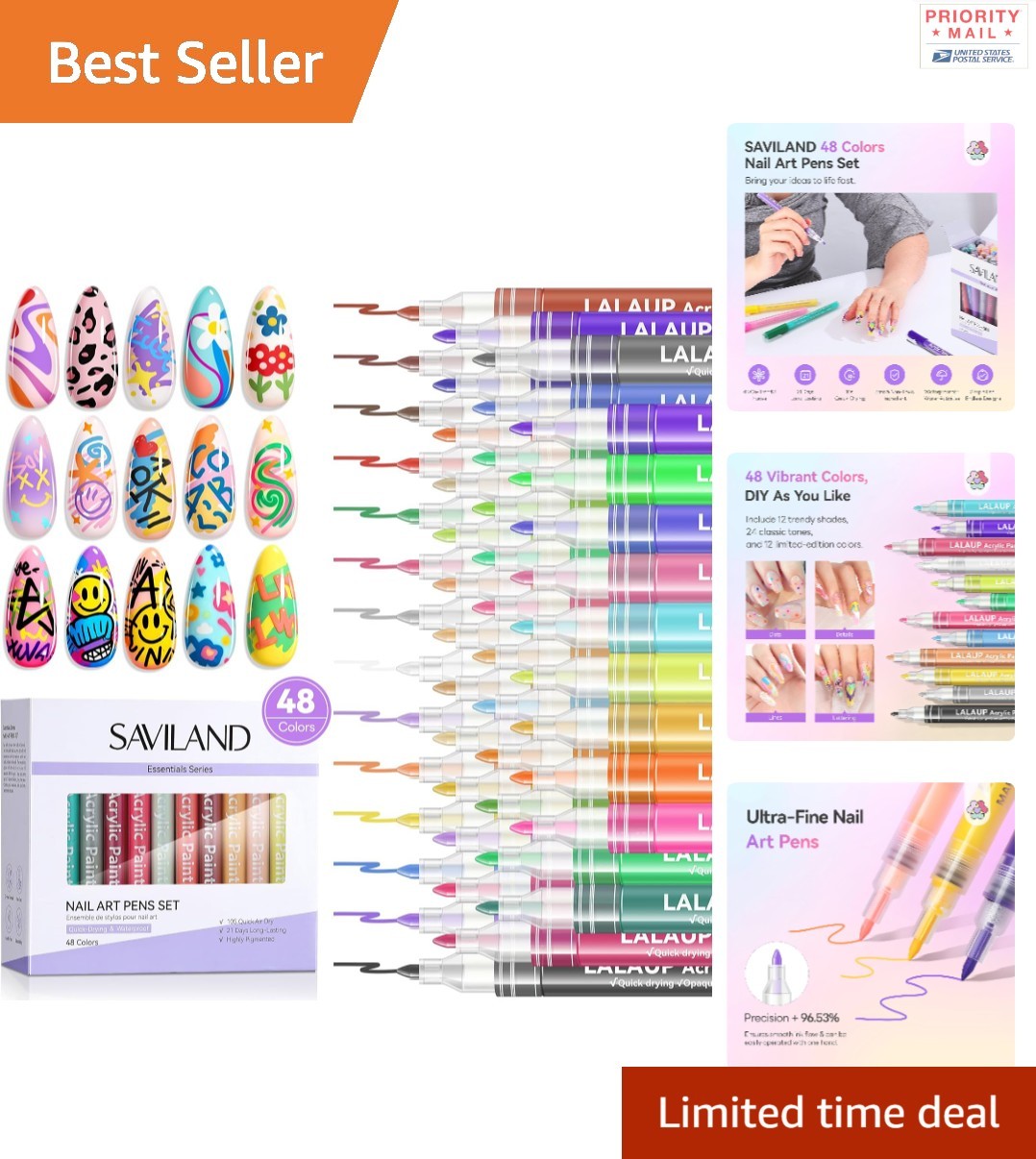 48 Colors Quick Drying Nail Art Pens Set for DIY Manicure and Creative Designs