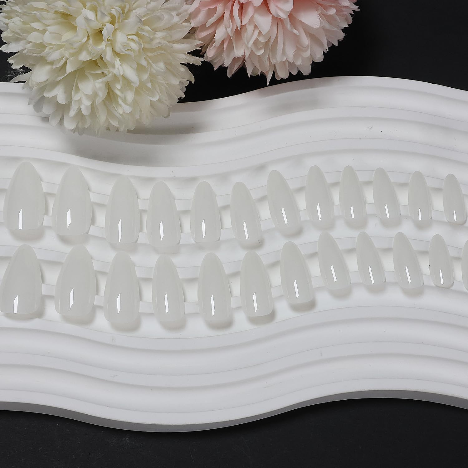 Milky White Almond Press on Nails Medium Fake Nails for Women | Glossy, Acrylic