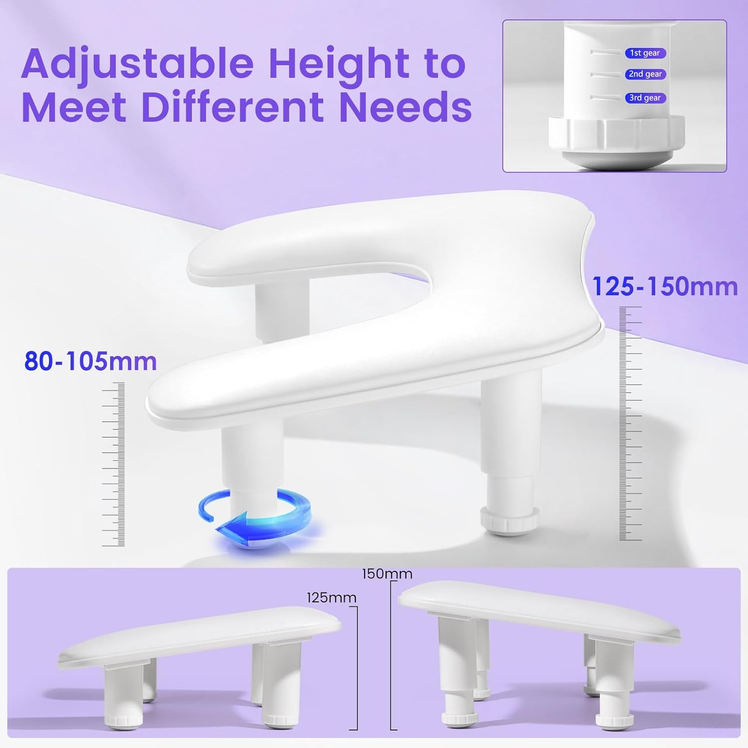 Adjustable U-Shaped Nail Arm Rest for Manicure – Microfiber PU Leather (White)