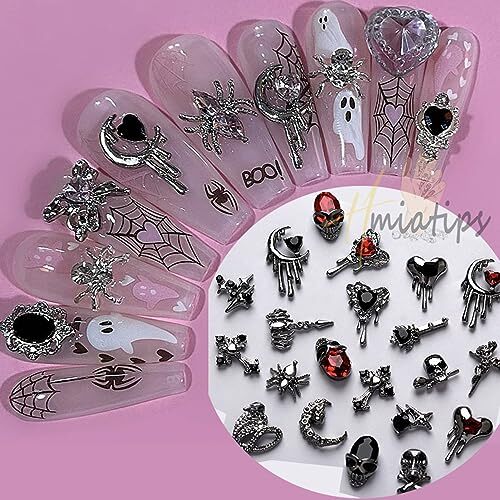 22 PCS Halloween Nail Charms 3D Alloy Nail Art Charms 3D Black Red K