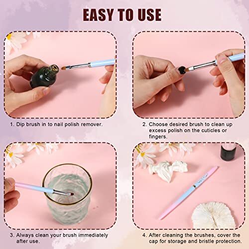 3pcs Nail Art Clean Up Brushes, Nails Painting Brushes, Round & Angled Head