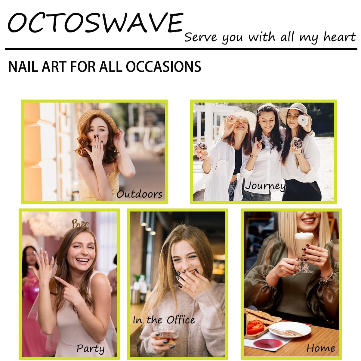 Press on Nails Medium Square – Black White Polka Dot French Tip 3D Metallic C…