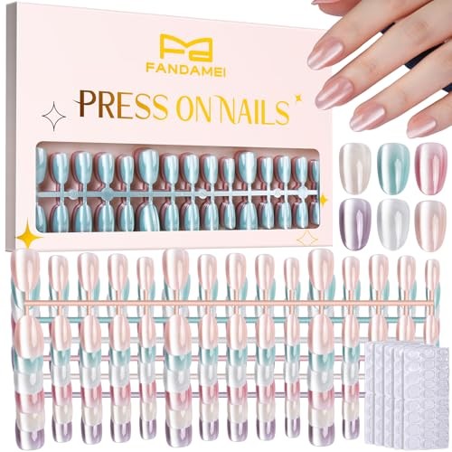 Press On Nails, 6 Colors Short Almond Pink/Apricot/Purple/Green/Nude/Pearl