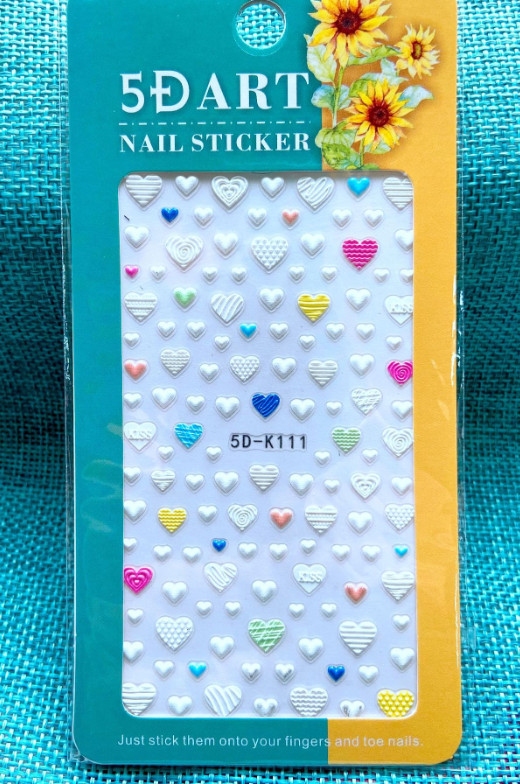 4 Sheets 5D Nail Sticker Engraved Heart Star Slider Embossed Manicure DIY NS17