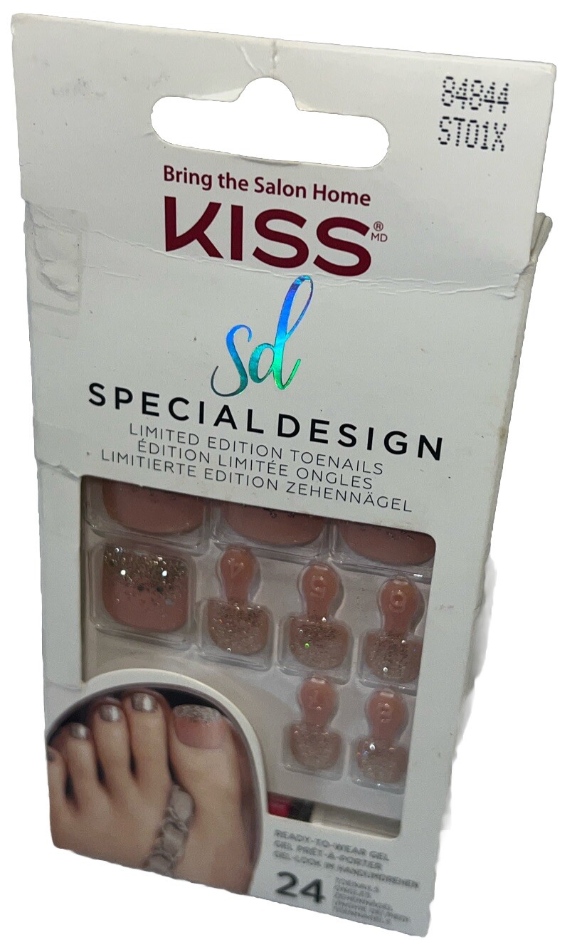 KISS SPECIAL DESIGN Toe Nails #84844 Hot PinkSparkles New See Description & Pics