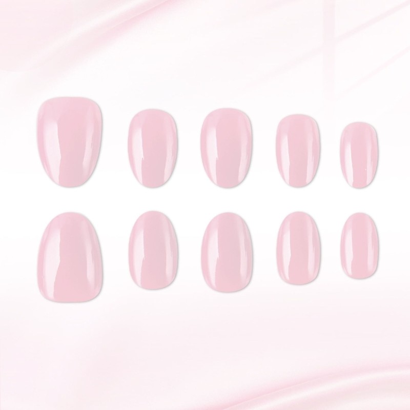 32Pieces Pink Fake Nail Short Oval Design ABS Artificial Nail for Weddings,