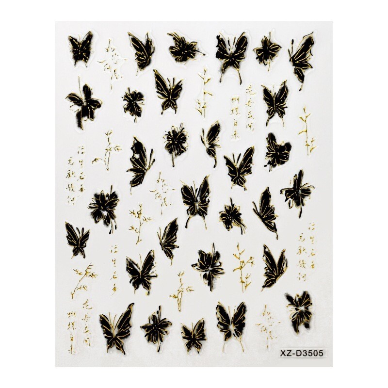 4Pcs Self-Adhesive Nail Art Decals with Butterfly Bow-Knot Floral Designs NH28