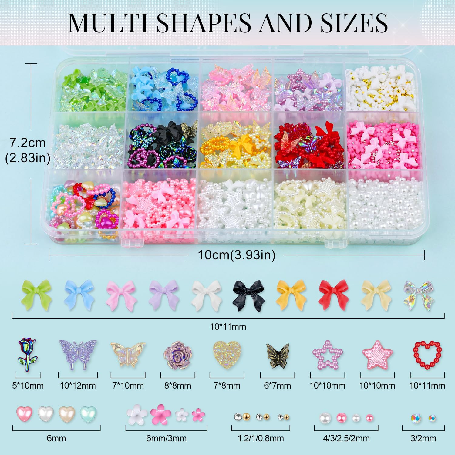 3D Nail Charms and Gems for Nails Design Set 1, Colorful Nail Bows Coquette