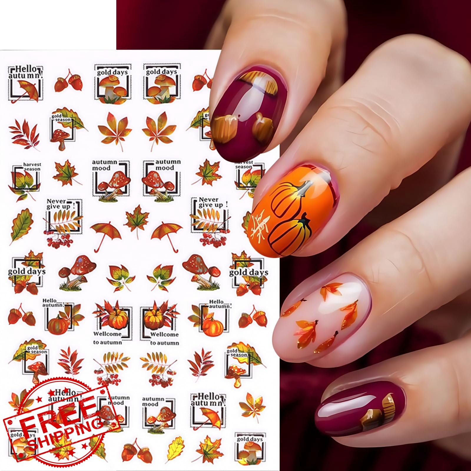 SHUXILIN Maple Leaf Nail Art Stickers Fall Leaves