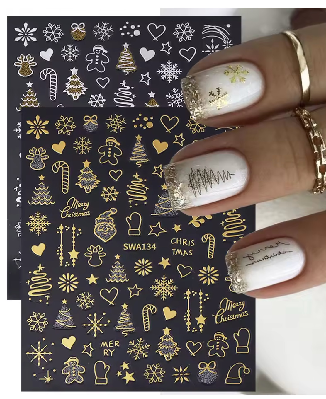 Christmas Nail Art Decal Stickers, Holiday Nail Design, Trendy Winter Nail Decor