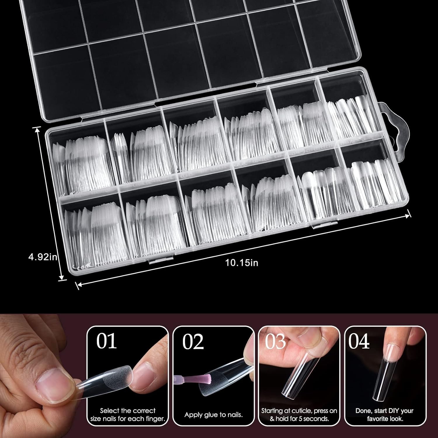 Soft Gel Nail Tips 240PCS Long Straight Half Matte Full Cover 12 Sizes Available