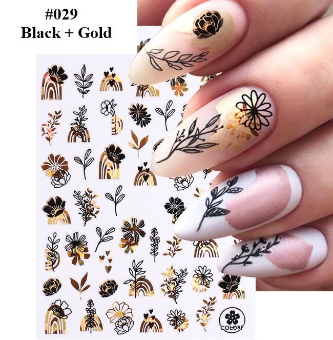Gold Black Abstract Nail Art Stickers (Group 1)