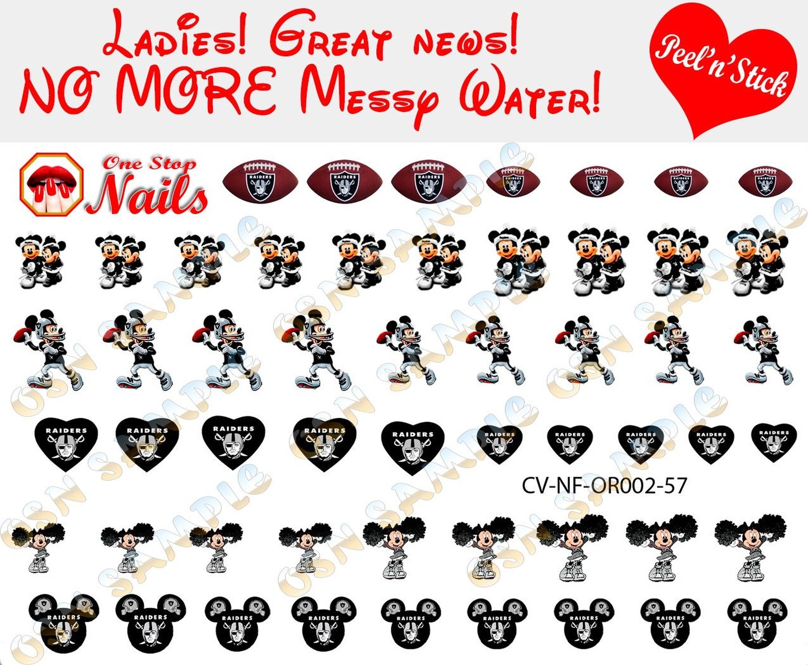 Oakland Raiders Mickey Clear Vinyl PEEL and STICK (NOT Waterslide) nail decals