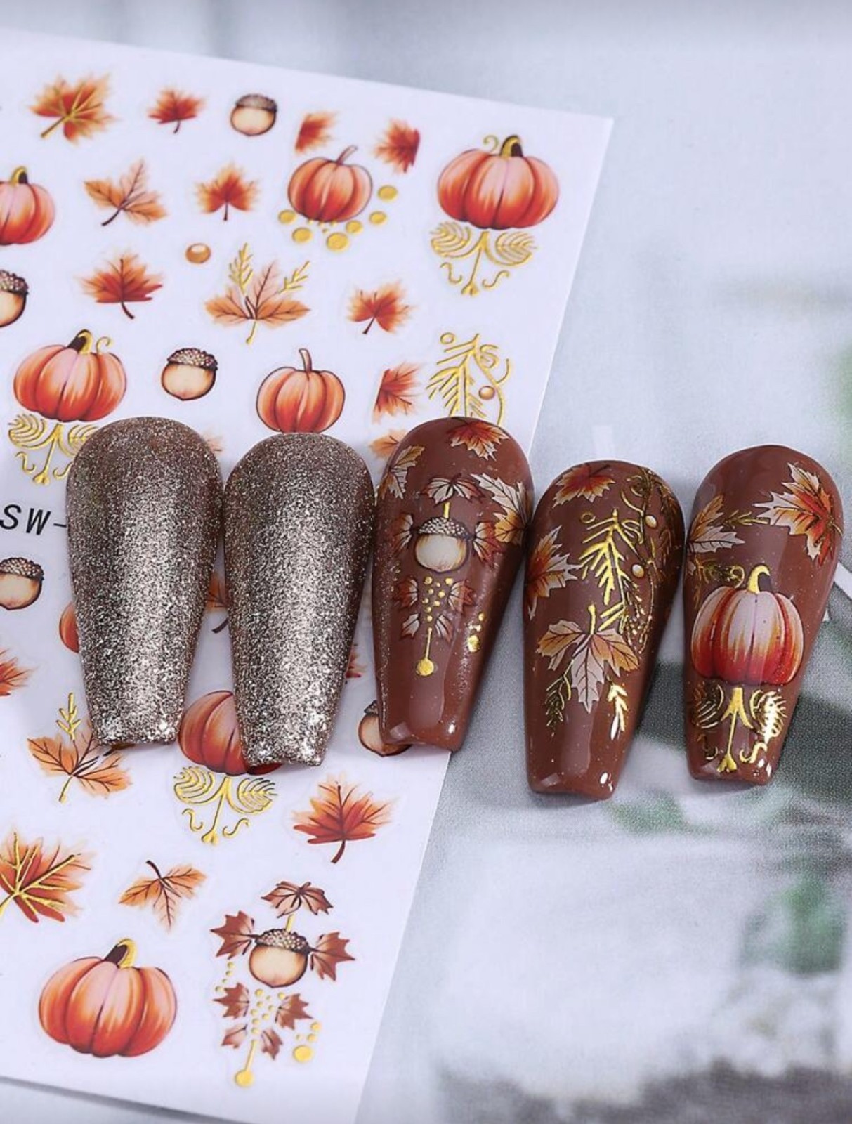 Autumn Pumpkin Nail Art Stickers Fall Leaves Acorn Gold Orange DIY Nails H034