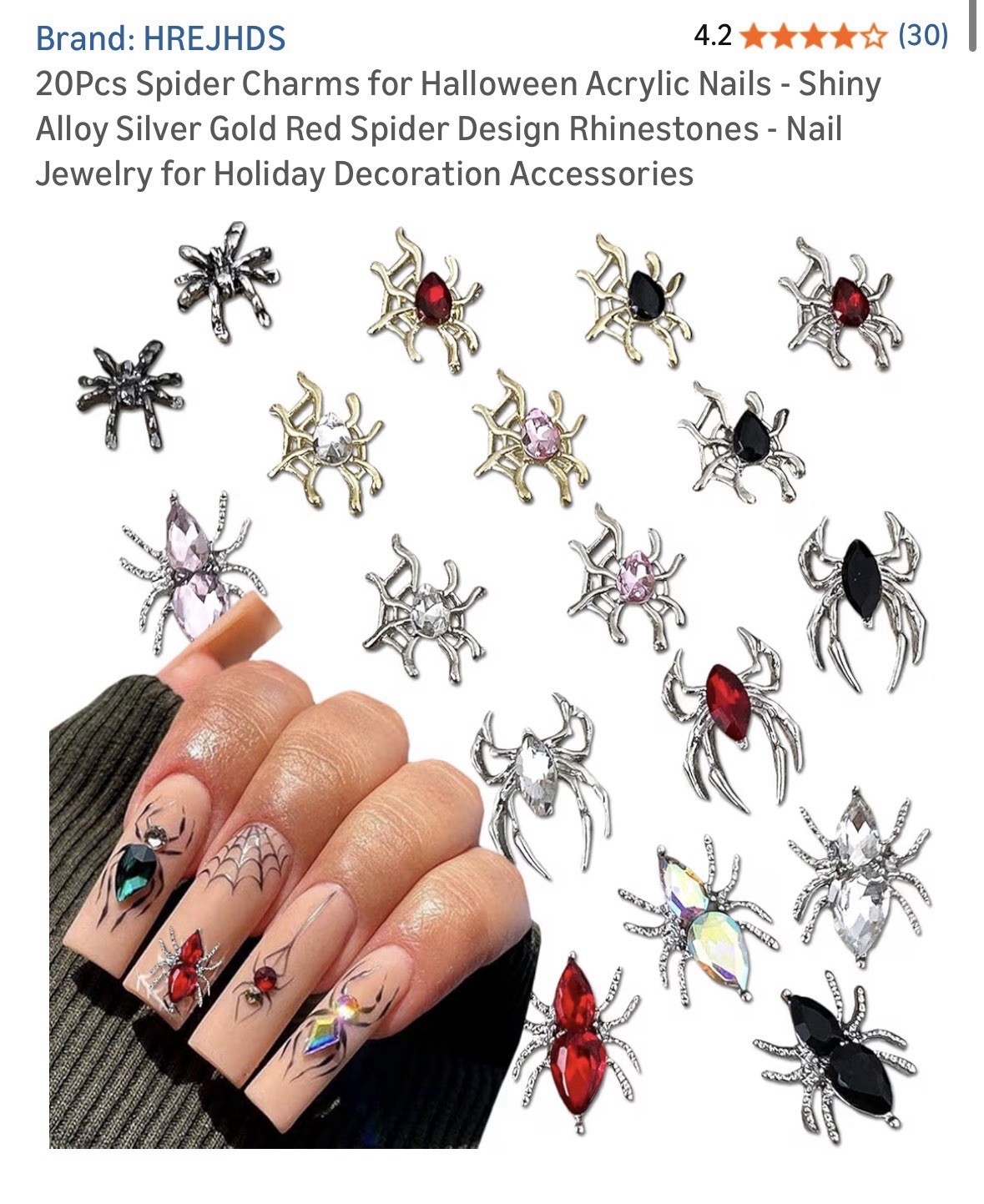 20Pcs Spider Charms for Halloween Acrylic Nails – Shiny Alloy Silver
