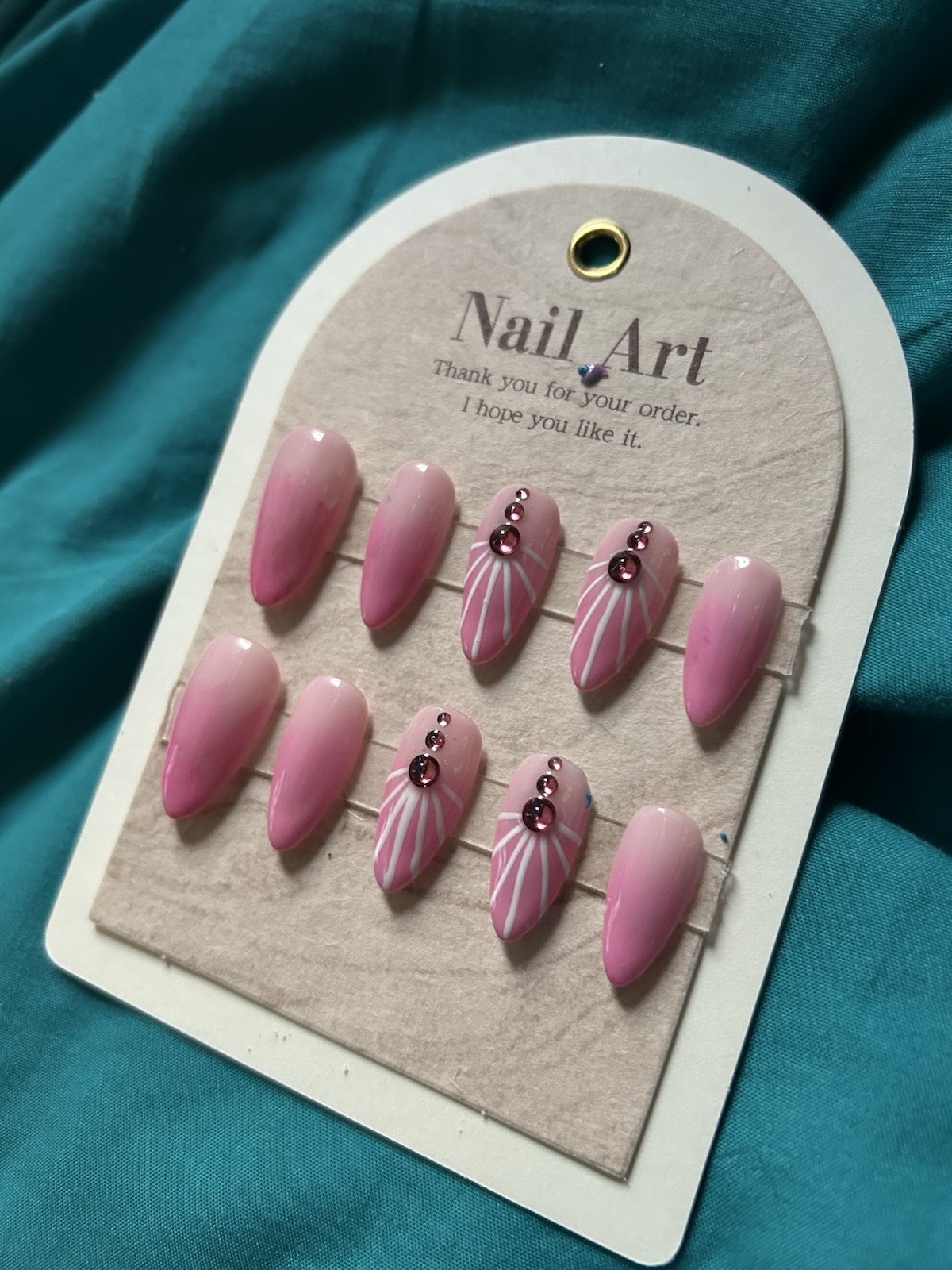 Z NAILZ! Handmade L Almond Pink Ombre’ W/2 Feature Nails Press On Nails