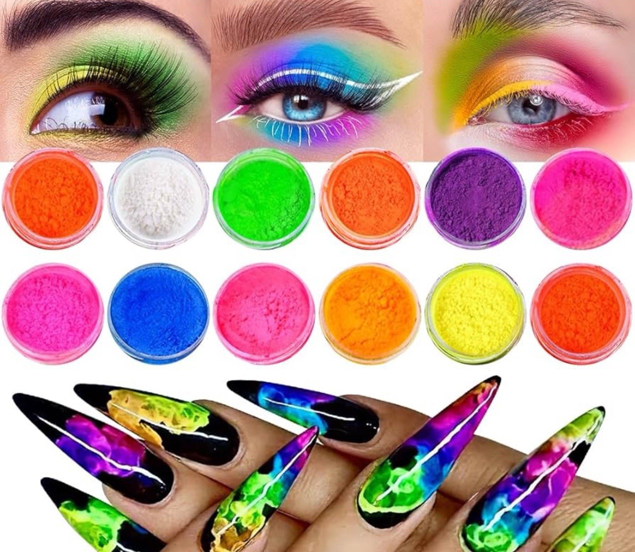 12 Colors Acrylic Luminous Fluorescent Powder Glow In the Dark Nail Art Pigment