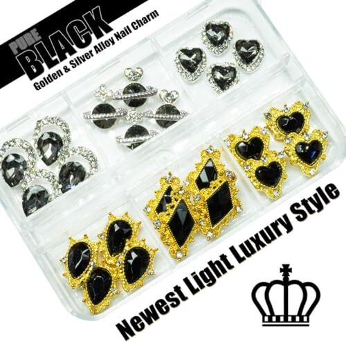 24pcs Black Luxury Nail Charms +2000pcs 2 Box Luxury Style Nail Charms – Black