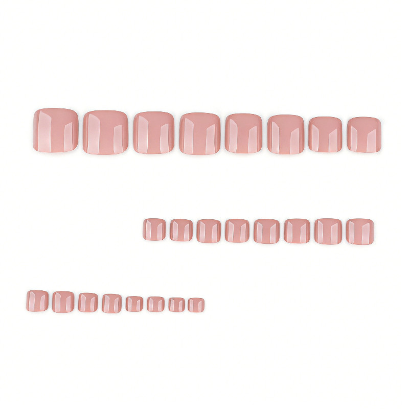 48pcs Short Square Press on Toe Nails, Nude Pink Solid Gloss Simple Casual Nails