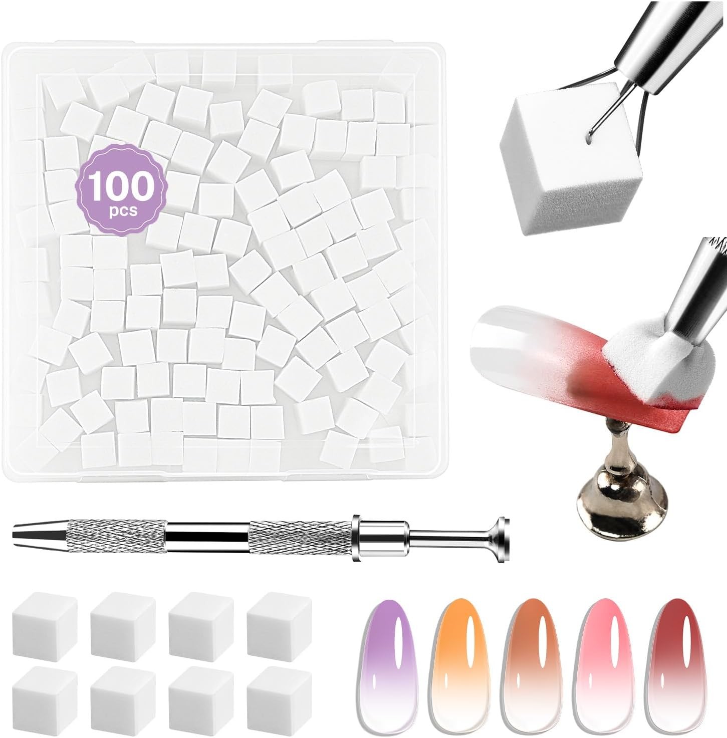 100PCS Soft Nail Sponges Tool with 1PCS Grabbing Pen Professional Accessories