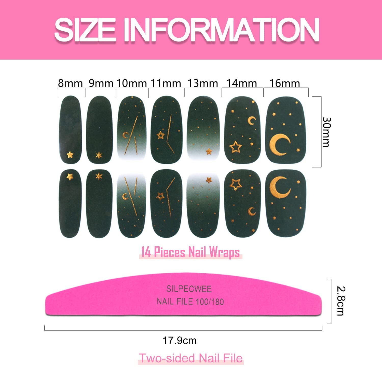 16 Sheets Nail Wraps for Women Gradient Star Moon Nail Polish Strips Gel Nail…