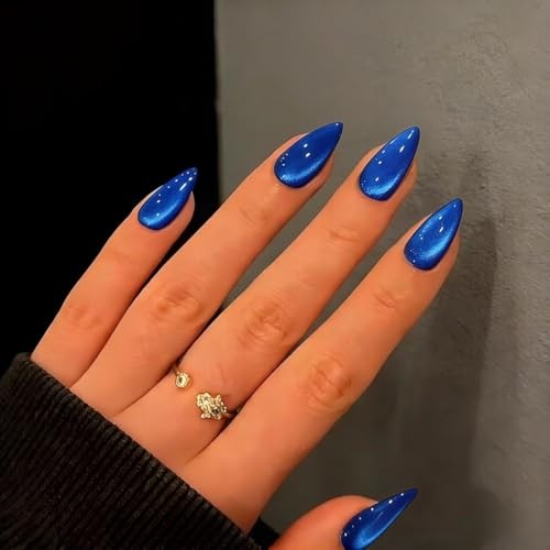 Almond Eye Press on Nails – Thick Chrome – Royal Blue – Thick Chrome